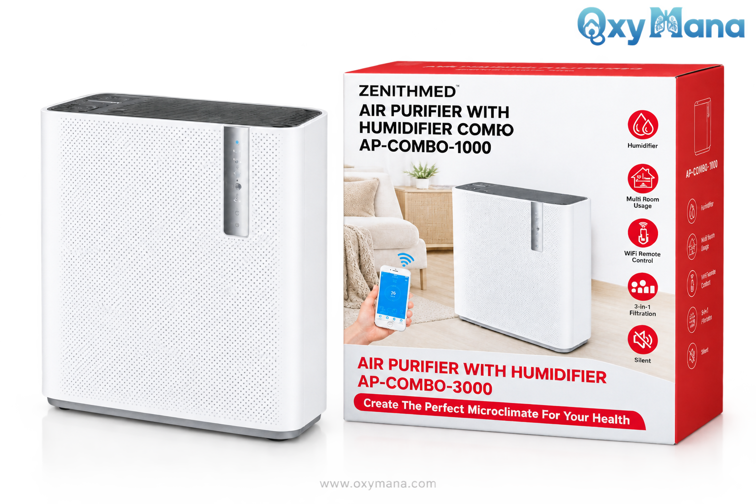 دستگاه تصفیه هوای زنیتمد مدل AP-Combo 1000 همراه با فیلتر هپا و سنسور هوشمند دستگاه تصفیه هوای زنیتمد مدل AP-Combo 1000